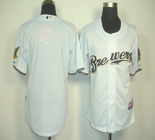 Brewers Blank White Cool Base Stitched MLB Jersey - Click Image to Close